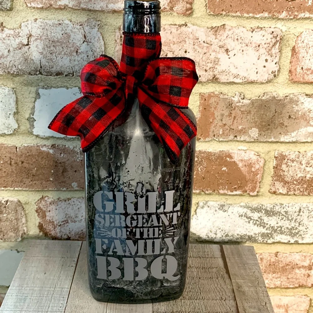 Handcrafted ‘ grill, Sergeant at the family BBQ’ spirit bottle lantern
